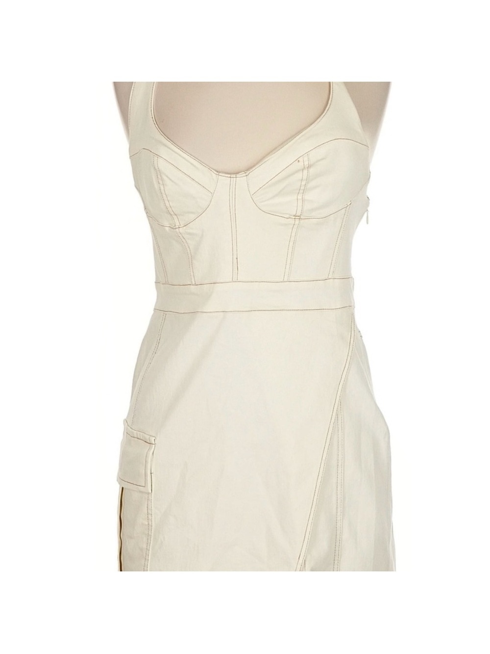 Sleeveless Cream Bustier Midi Dress
